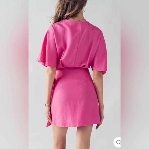 Aaron & Amber Boutique Pink Wrap Dress NWT Linen Large boutique Summer $69 - Picture 2 of 8